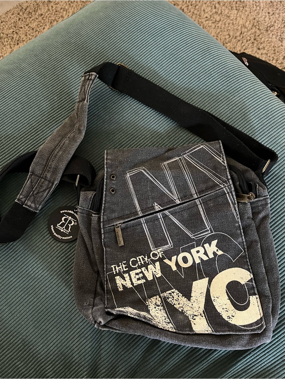 Charcoal NYC Graphic Messenger Bag with Adjustable Strap - Robin Ruth